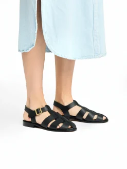 Amelia Fisherman Sandal Black Vachetta Leather