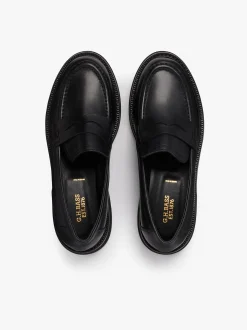 Belmont Lug Penny Loafers Black Leather