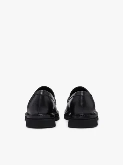 Belmont Lug Penny Loafers Black Leather