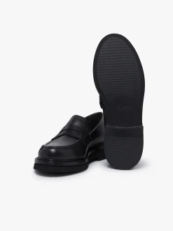 Belmont Lug Penny Loafers Black Leather