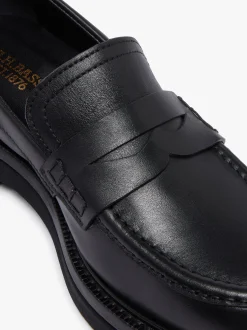 Belmont Lug Penny Loafers Black Leather