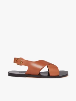 Cross Strap Sandals Tan Leather