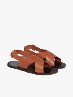 Cross Strap Sandals Tan Leather