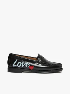 Easy Weejuns Penny Love Note Loafers Black Leather