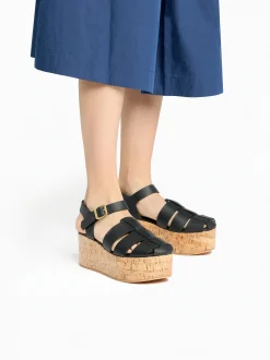 Helena Platform Sandals Black Leather