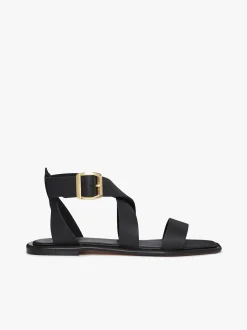 Marina Ankle Strap Sandal Black Leather