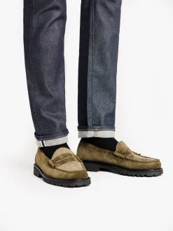 Weejuns Larson Lug Penny Loafers Combat Suede and Olive Corduroy