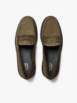 Weejuns Larson Lug Penny Loafers Combat Suede and Olive Corduroy