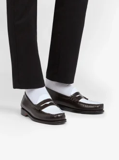Weejuns Larson Penny Loafers Dark Brown & White Leather