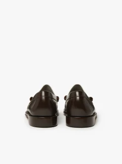 Weejuns Larson Penny Loafers Dark Brown & White Leather