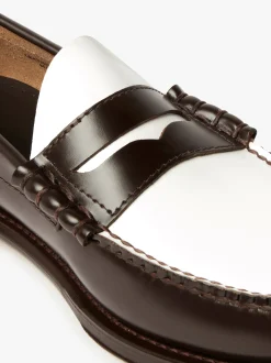 Weejuns Larson Penny Loafers Dark Brown & White Leather