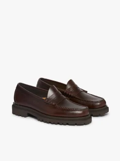 Weejuns Step-Lug Larson Penny Loafers Chocolate Pull Up Leather