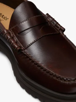 Weejuns Step-Lug Larson Penny Loafers Chocolate Pull Up Leather