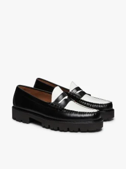 Weejuns Super Lug Larson Penny Loafers Black & White Leather