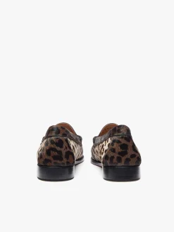 Whitney Leopard Penny Loafers Dark Tan Leather with Leopard Print