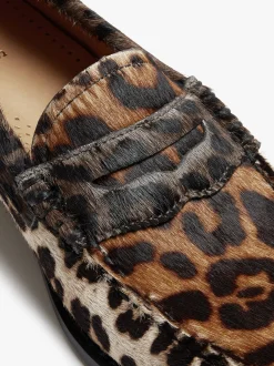 Whitney Leopard Penny Loafers Dark Tan Leather with Leopard Print